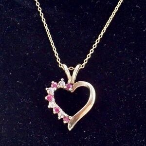 Sterling Silver Vermeil RUBY Heart Pendant Necklace 18” Signed Italy Chain RS Ro